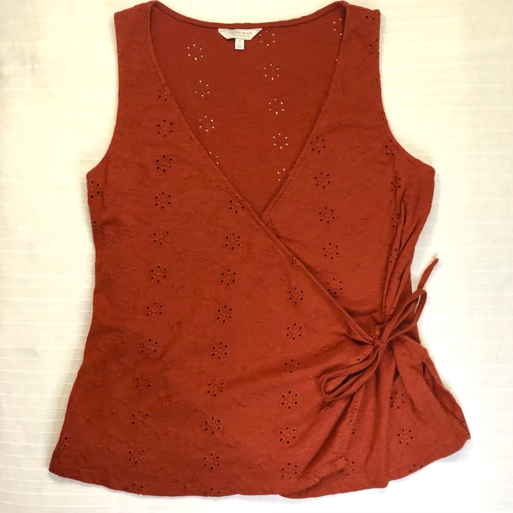 Lucky Brand Orange Tie-Waist Wrap Top
